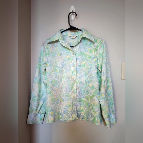 Vintage Cristenfeld women's blouse shirt, bright floral print pointed collar xs - Picture 2 of 3